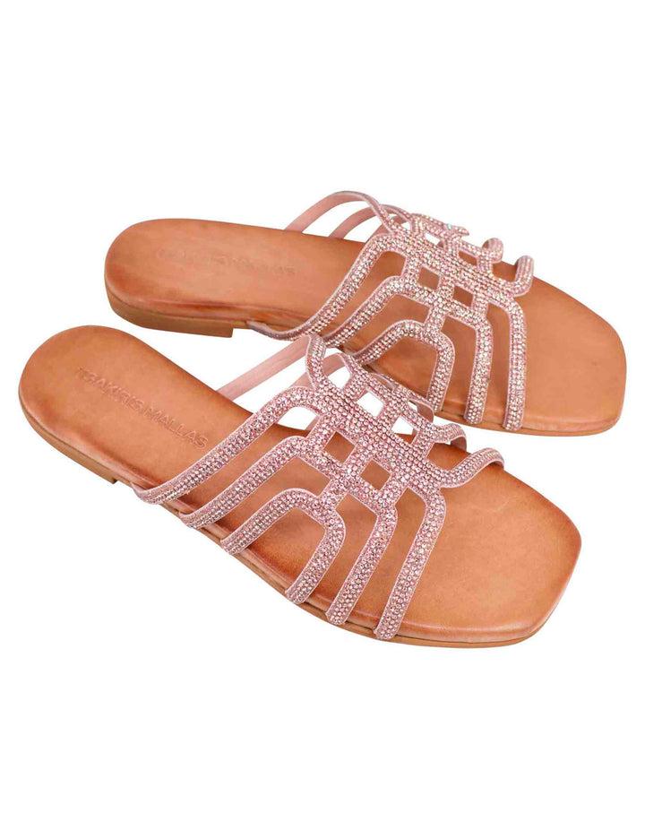 Spatarella Sandali flat donna in strass rosa con sottopiede morbido Fino Al -60%