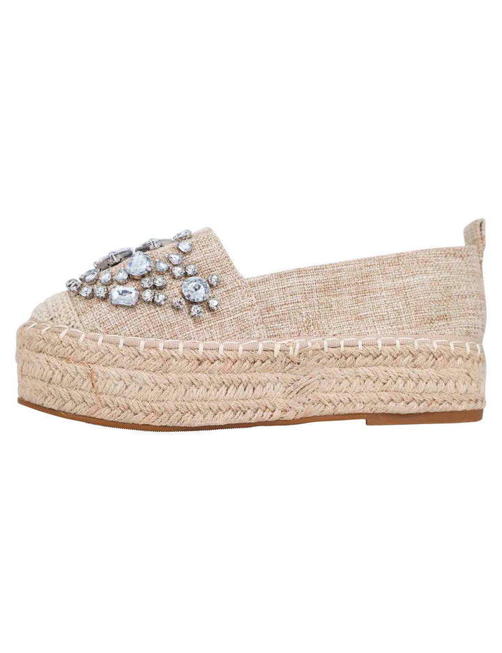 Spatarella Espadrillas donna in tessuto beige con strass e suola alta in corda Shopping Online