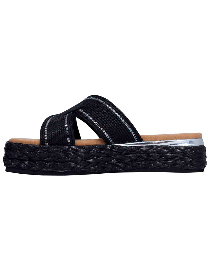 Spatarella Sandali donna in corda nera con rifiniture in argento Sottocosto