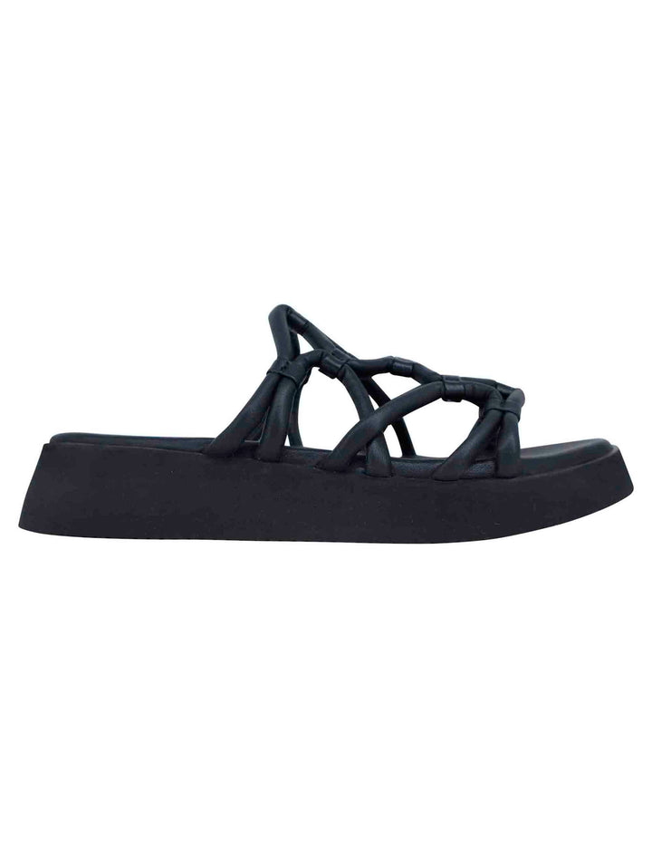 Spatarella Sandali donna in pelle nera con zeppa in gomma Novità