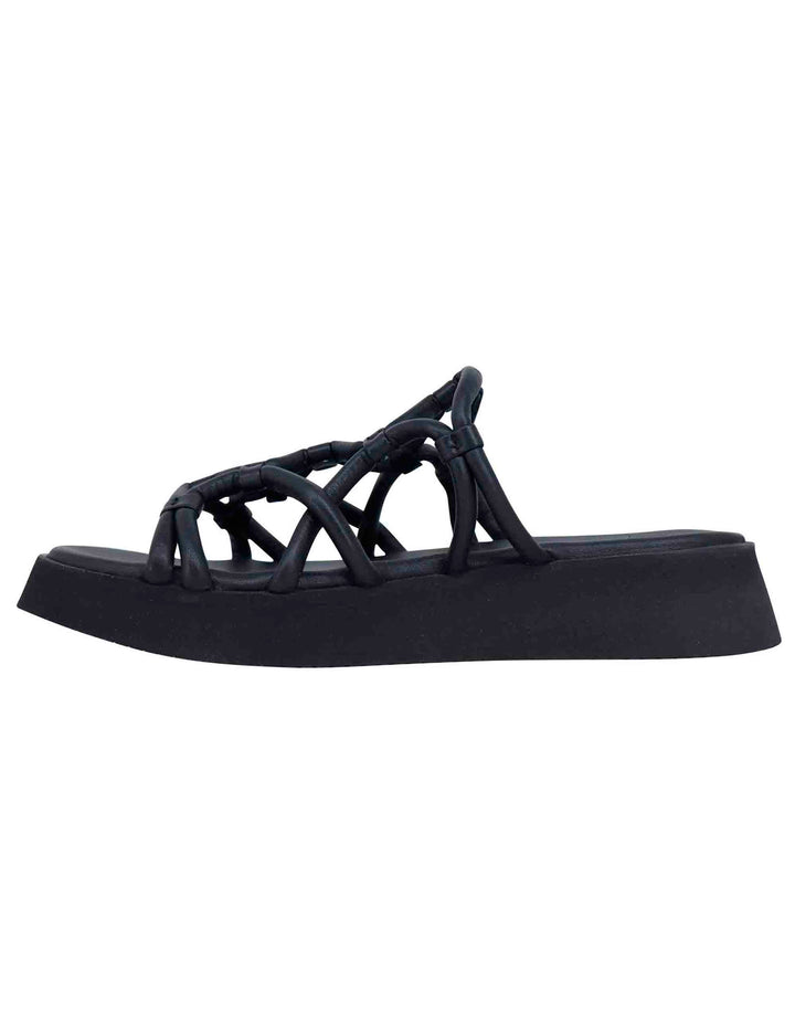 Spatarella Sandali donna in pelle nera con zeppa in gomma Novità