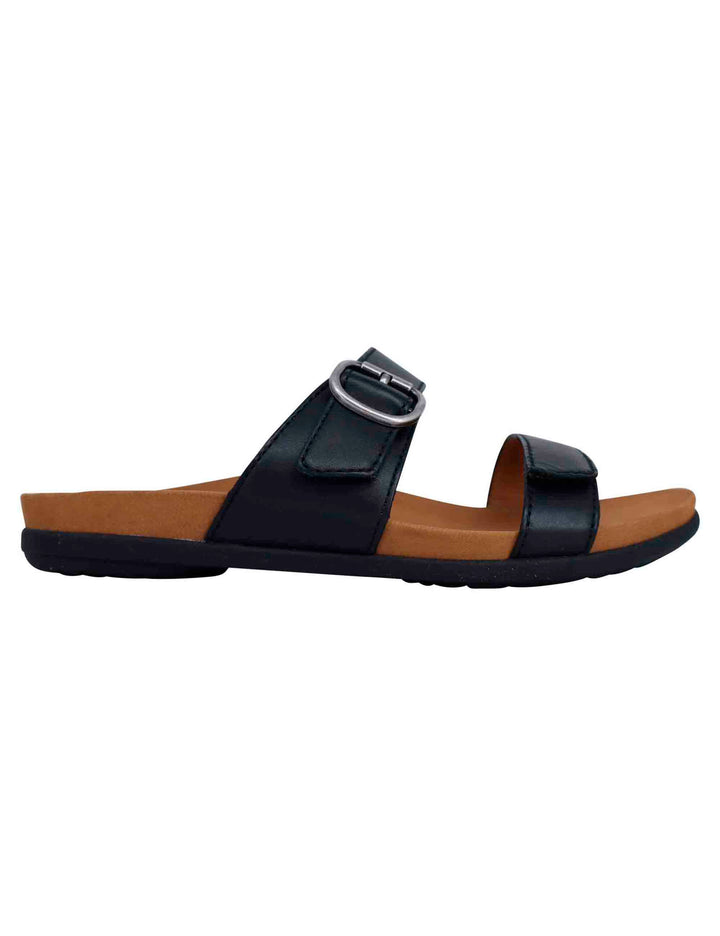 Spatarella Sandali bassi donna in pelle nera con fibbia laterale Sconto