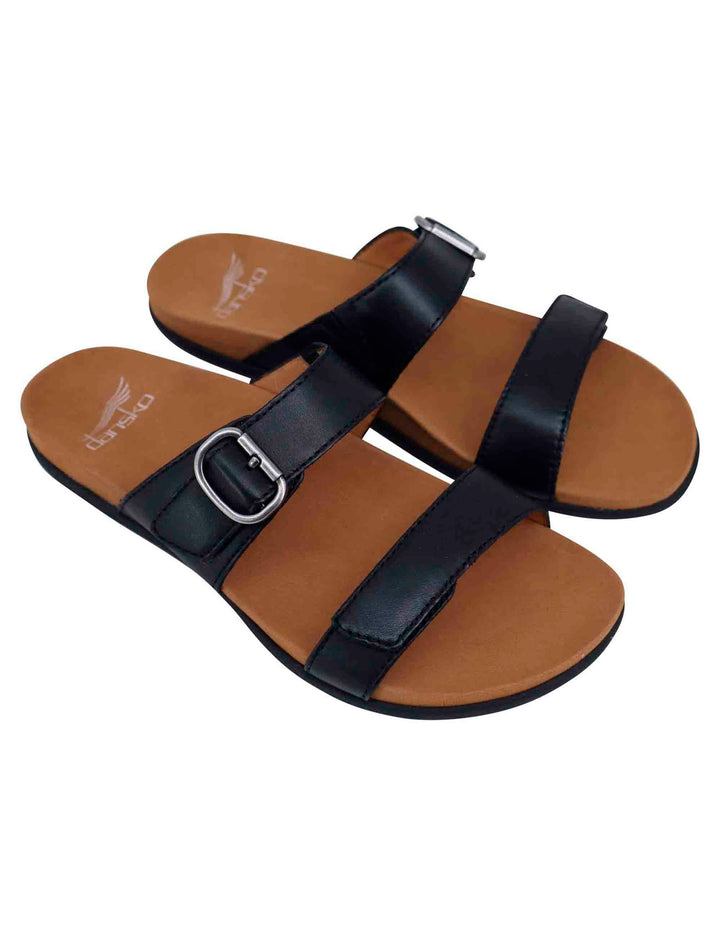 Spatarella Sandali bassi donna in pelle nera con fibbia laterale Sconto