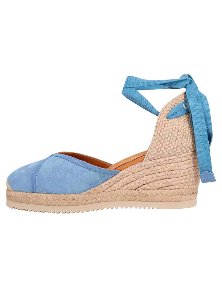 Spatarella Sandali espadrillas donna in camoscio celeste con zeppa in corda Economico