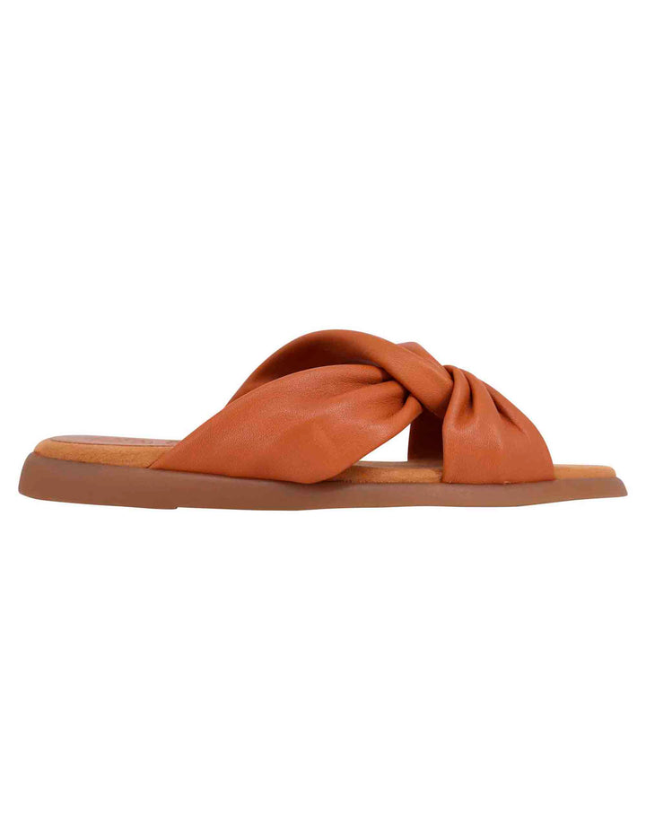 Spatarella Sandali flat donna in pelle cuoio con sottopiede morbido Online