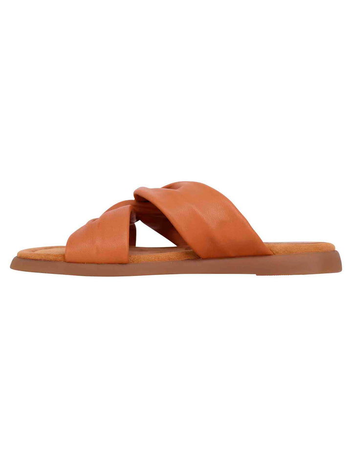 Spatarella Sandali flat donna in pelle cuoio con sottopiede morbido Online