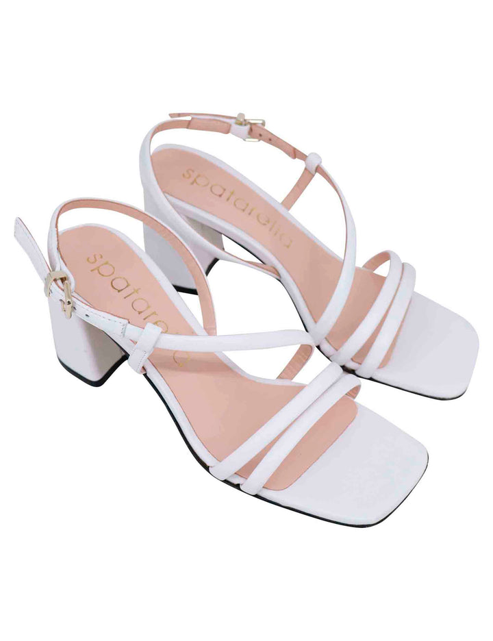Spatarella Sandali slingback donna in pelle bianca con tacco grosso e punta quadra Outlet