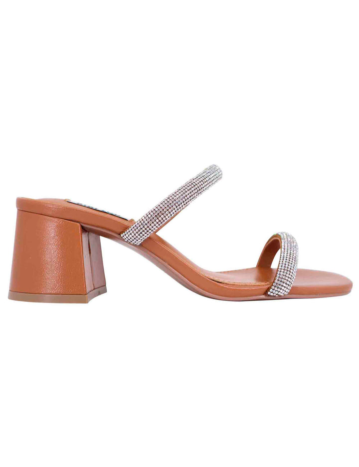Spatarella Sandali donna in pelle cuoio con fascette in strass e punta tonda Heather