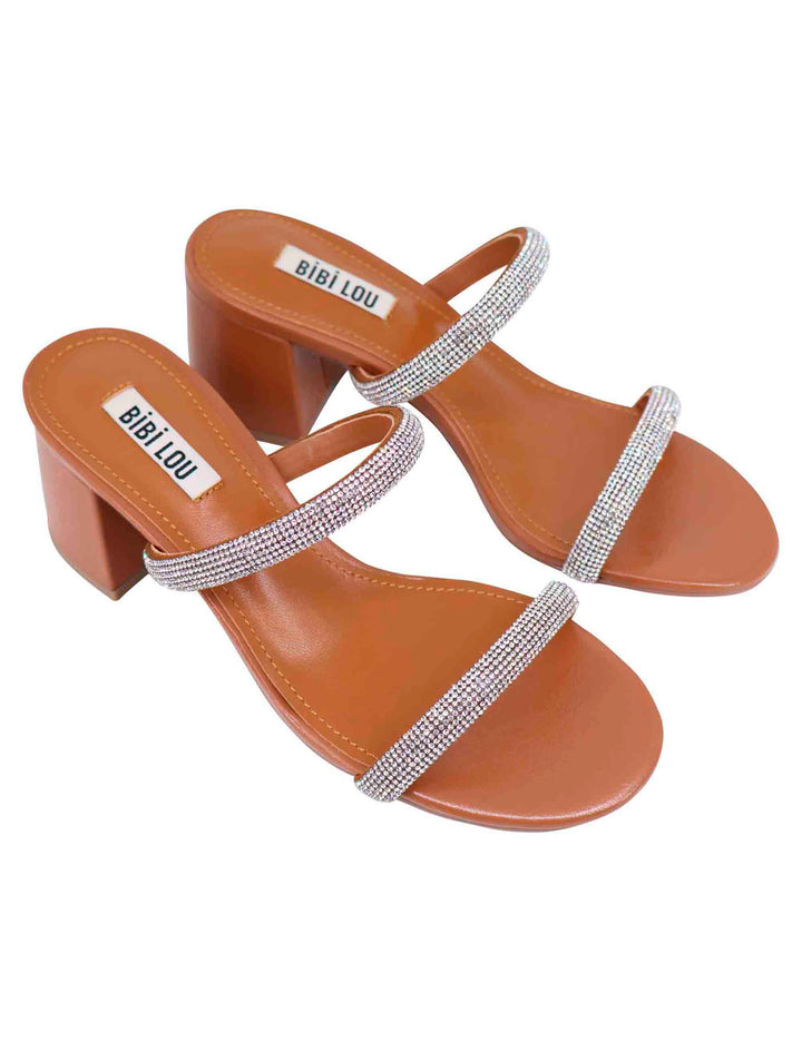 Spatarella Sandali donna in pelle cuoio con fascette in strass e punta tonda Heather Hotsell