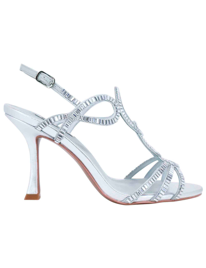 Spatarella Sandali slingback gioiello donna in strass argento con tacco alto Iris