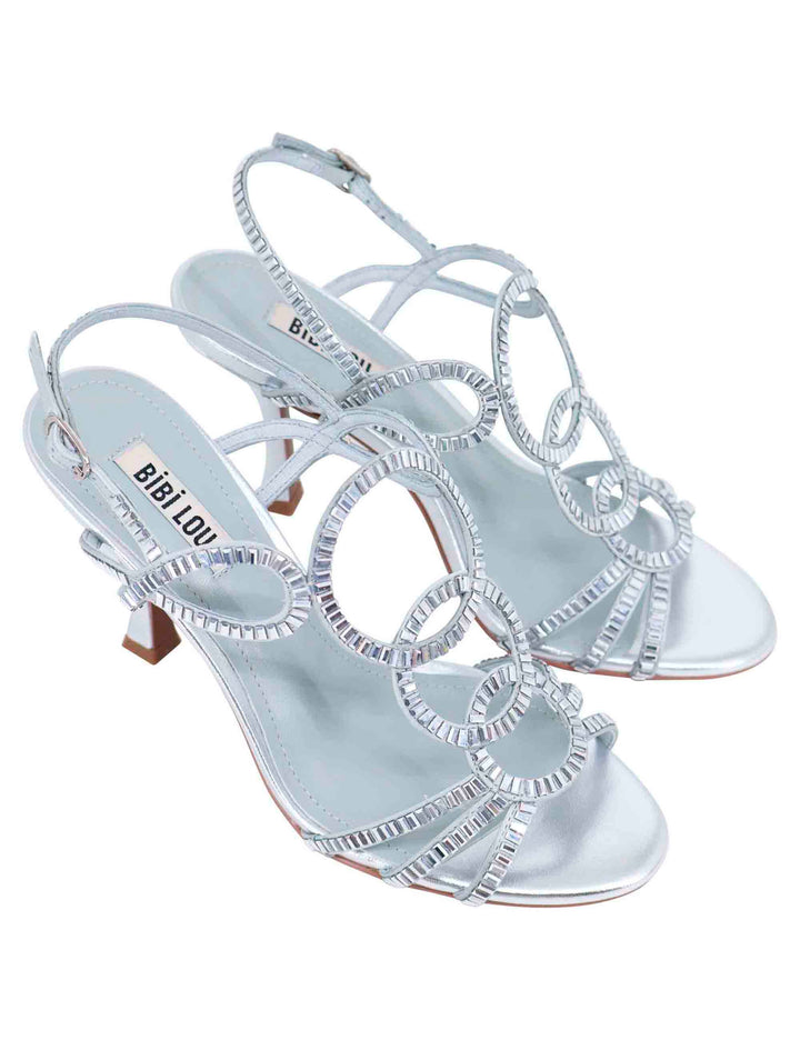 Spatarella Sandali slingback gioiello donna in strass argento con tacco alto Iris Comprare a buon mercato