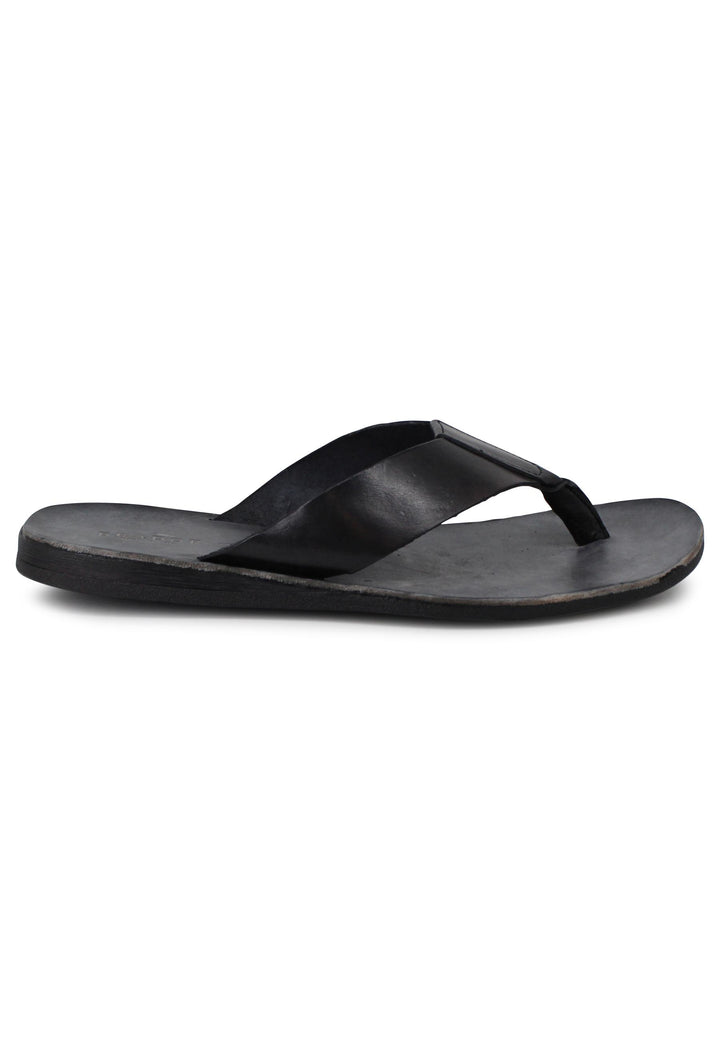 Spatarella Sandali infradito uomo in pelle nera con suola in gomma Flash Sale
