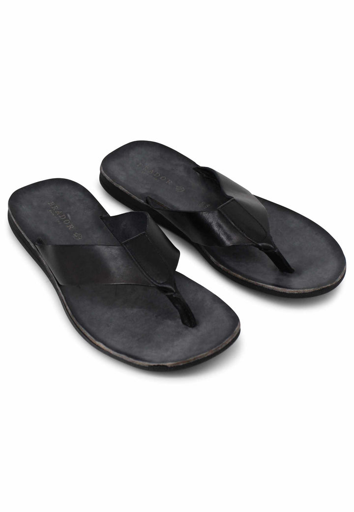 Spatarella Sandali infradito uomo in pelle nera con suola in gomma Flash Sale