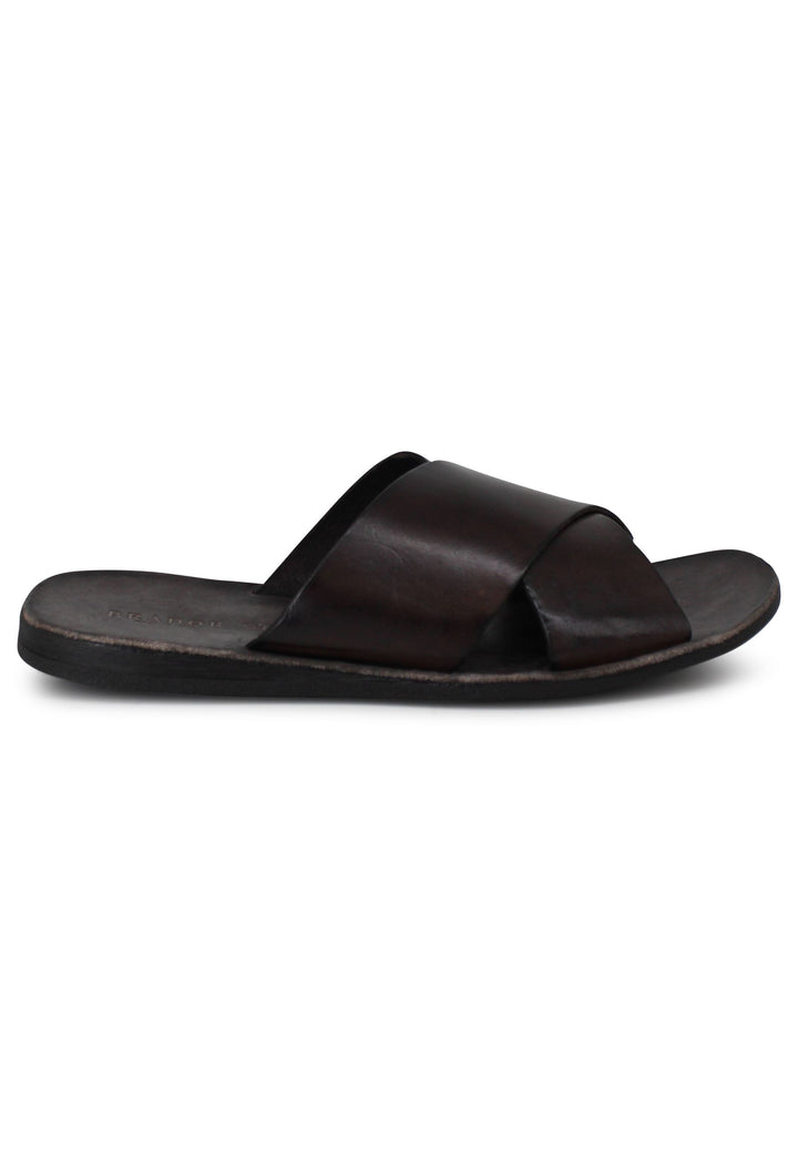 Spatarella Sandali uomo in pelle marrone con doppio incrocio Vendite Flash