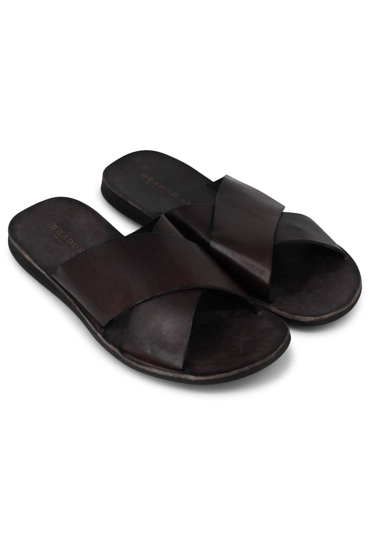 Spatarella Sandali uomo in pelle marrone con doppio incrocio Vendite Flash