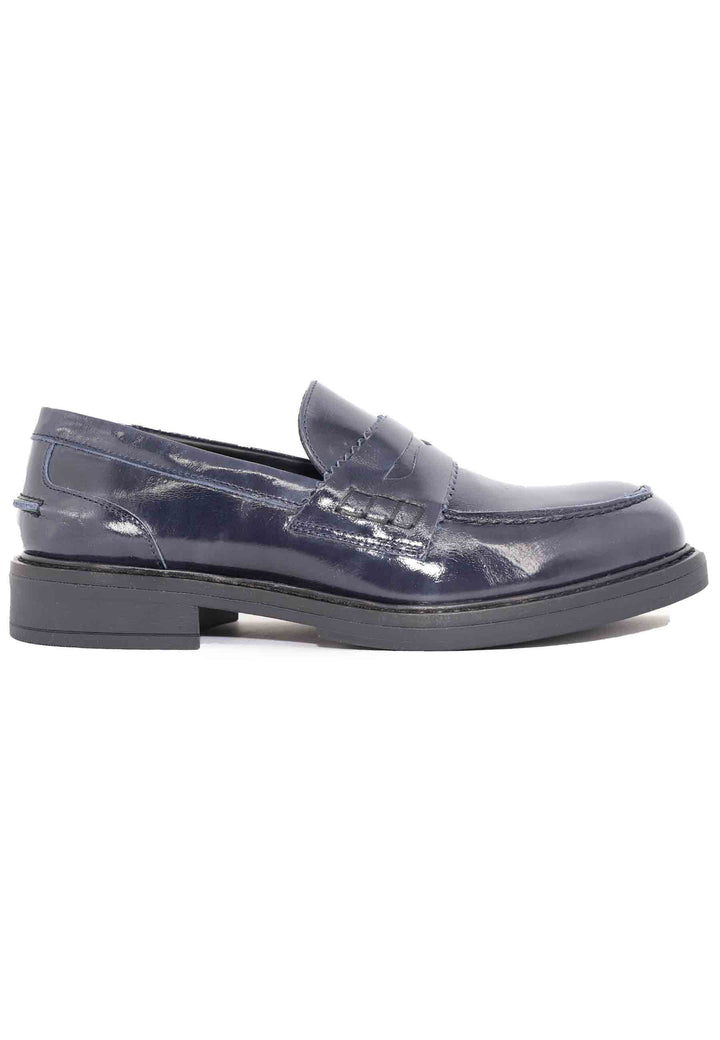 Spatarella Mocassini donna in pelle lucida blu con suola in gomma In Linea