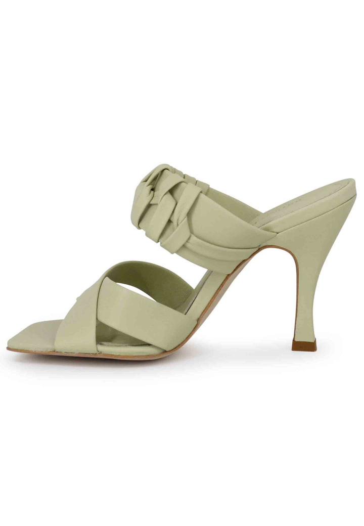 Spatarella Sandali donna in pelle verde con tacco alto e punta quadra Spedizione Gratuita