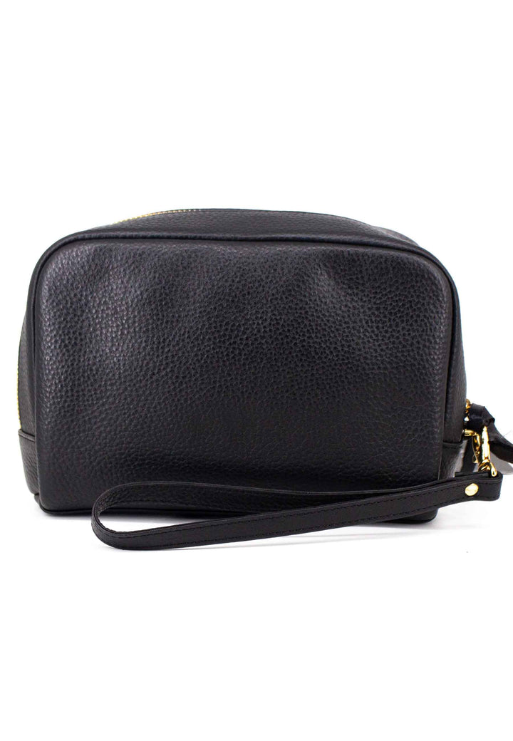 Spatarella Borsello uomo in pelle nera con zip oro e bracciale in pelle Promozione Limitata