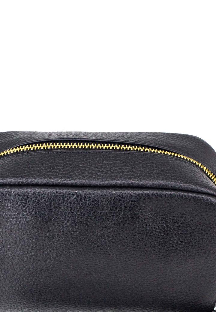 Spatarella Borsello uomo in pelle nera con zip oro e bracciale in pelle Promozione Limitata