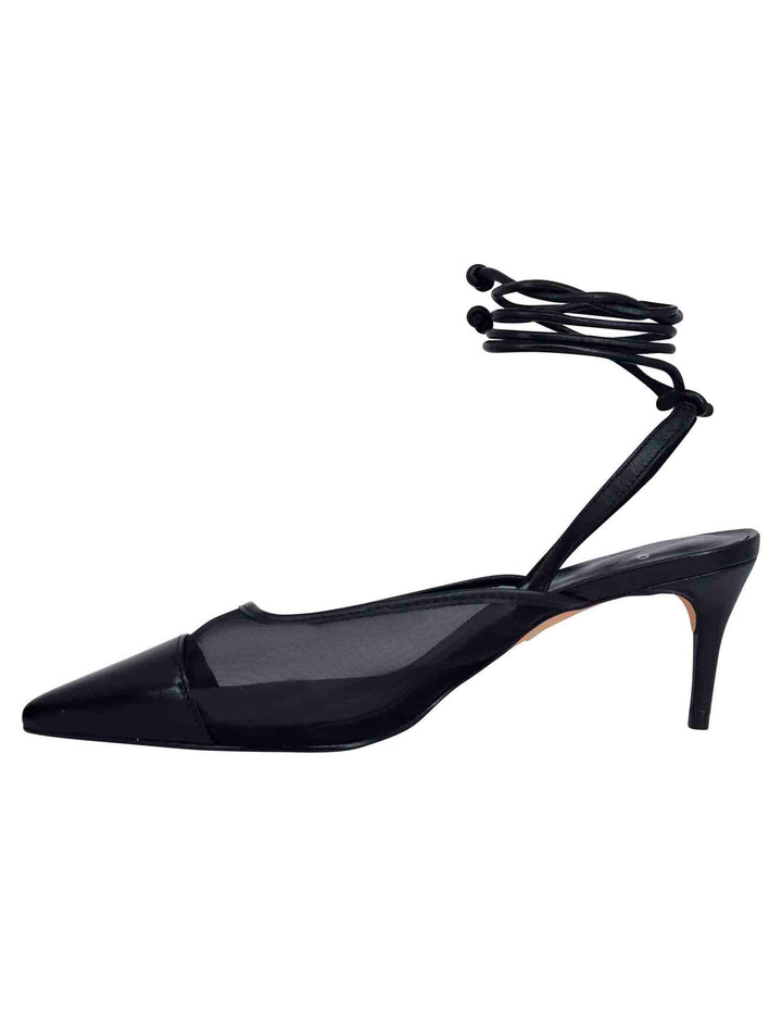 Spatarella Decollete slingback donna in rete e pelle nera con punta a punta e laccetti removibili In Saldo