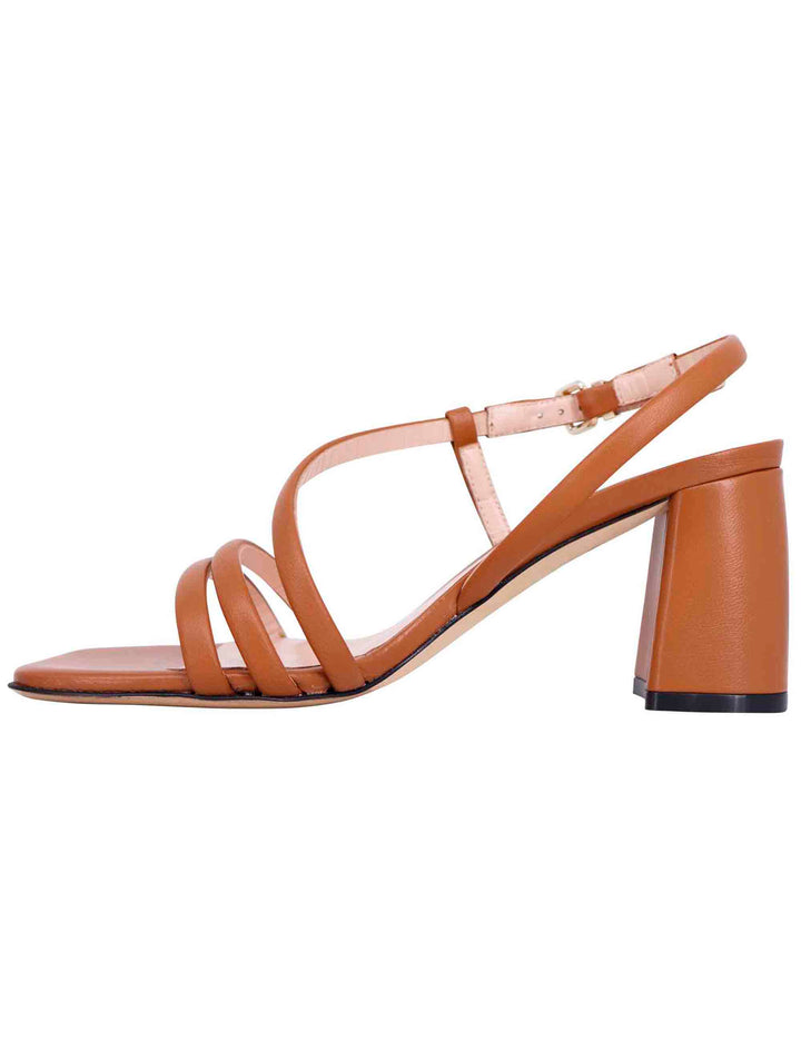 Spatarella Sandali slingback donna in pelle cuoio con tacco grosso e punta quadra Sostegno trimestrale