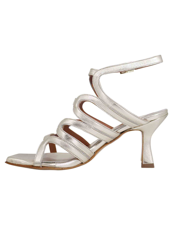 Spatarella Sandali slingback donna in pelle platino con tacco alto e punta quadra 2025