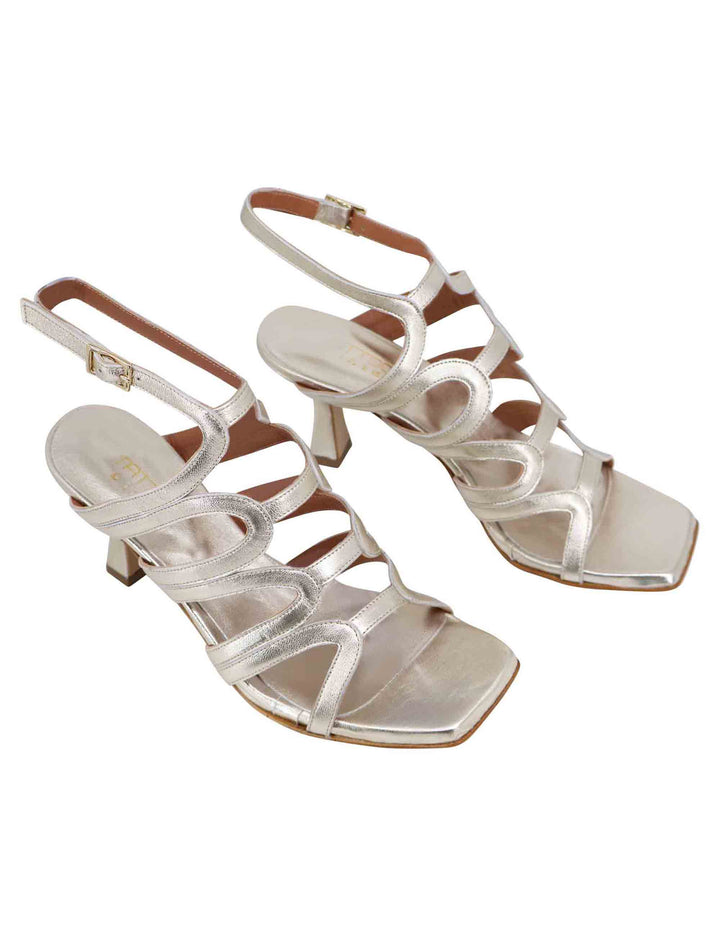 Spatarella Sandali slingback donna in pelle platino con tacco alto e punta quadra 2025