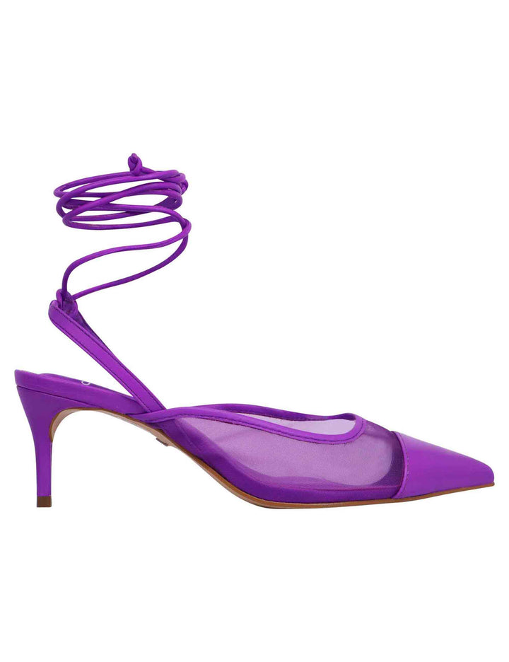 Spatarella Decollete slingback donna in rete e pelle viola con punta a punta e laccetti removibili