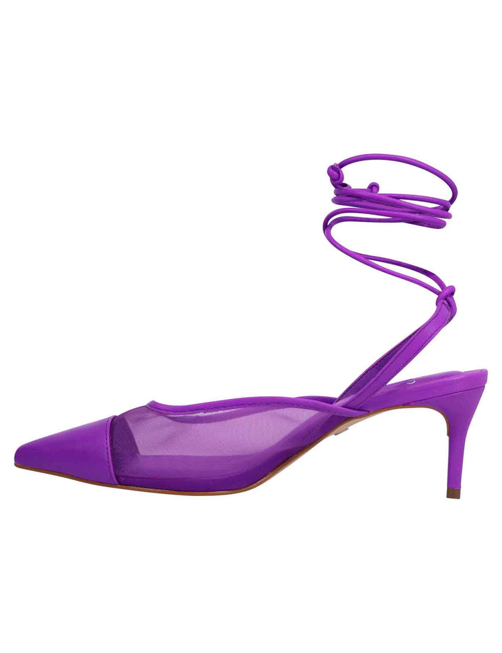 Spatarella Decollete slingback donna in rete e pelle viola con punta a punta e laccetti removibili Italy
