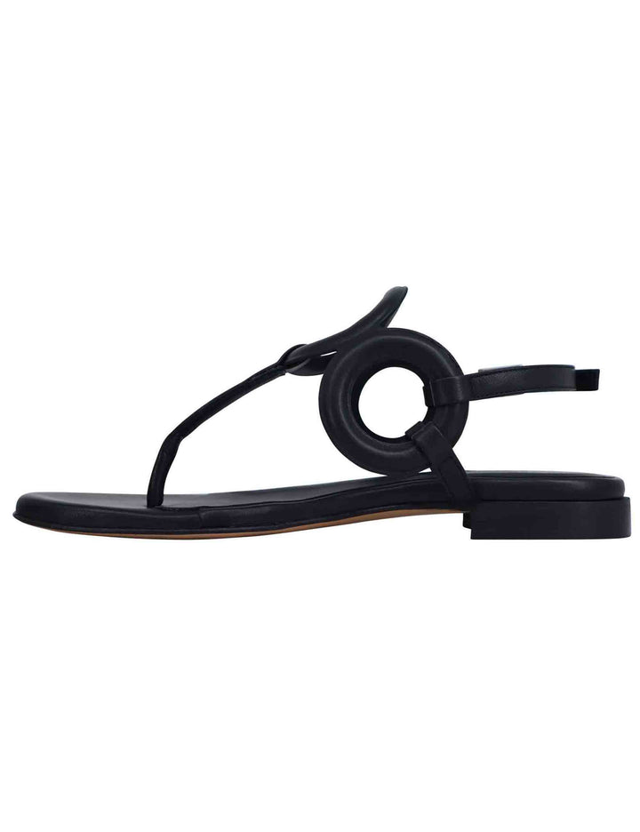 Spatarella Sandali infradito slingback donna in pelle nera con punta tonda e tacco basso Nuovo