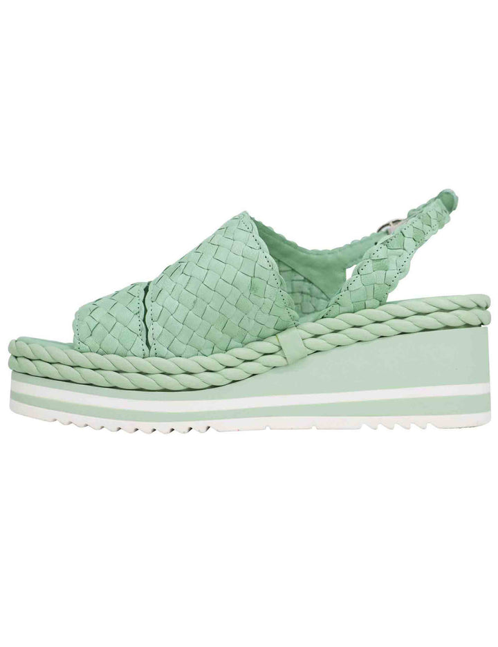 Spatarella Sandali donna in pelle intrecciata verde con zeppa in gomma Vendita