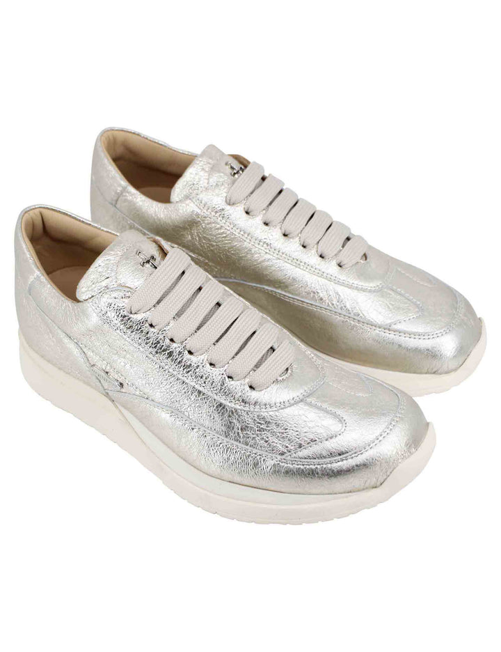 Spatarella Sneakers donna in pelle laminata platino Spedizione Gratuita