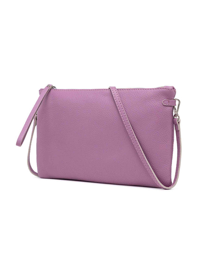Spatarella Borse donna pochette Hermy in pelle viola con manico a bracciale e tracolla in pelle Consegna Veloce