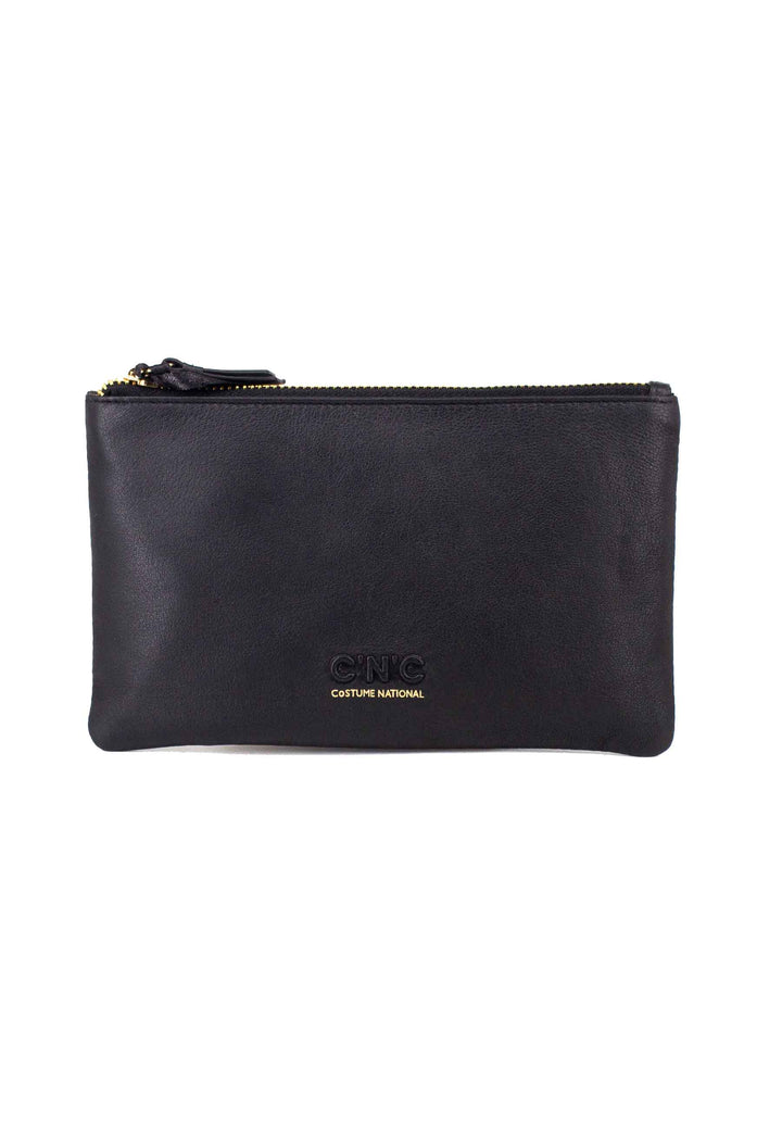 Spatarella Portafoglio uomo con zip in pelle nera Sottocosto