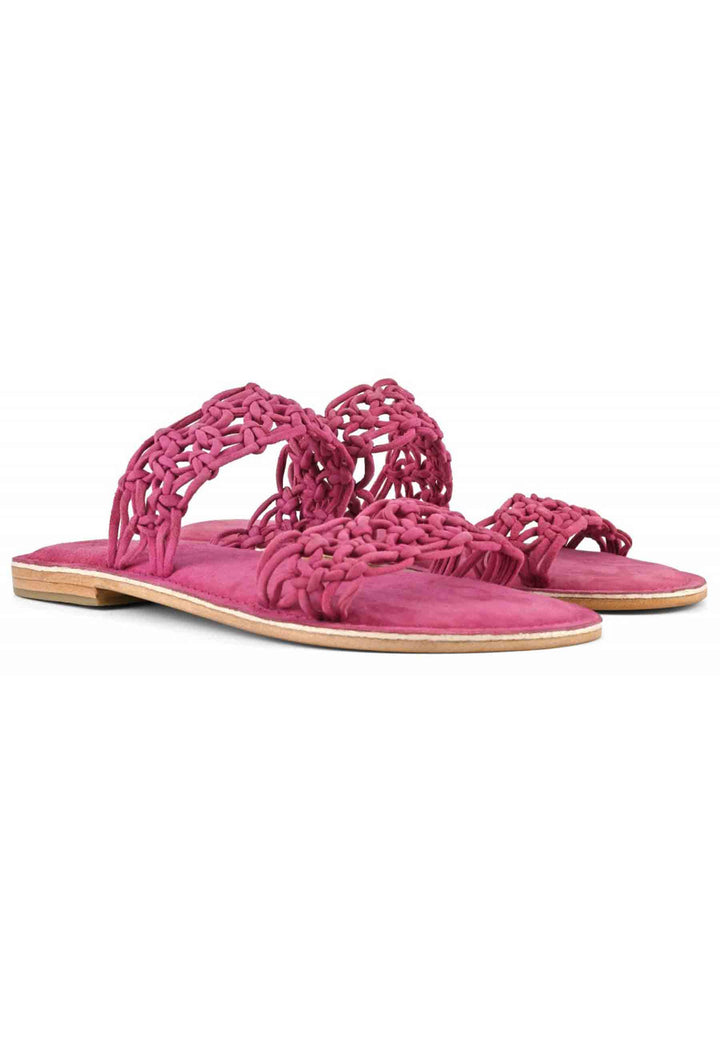 Spatarella Sandali donna in camoscio fuxia a doppia fascia con nodi Presa