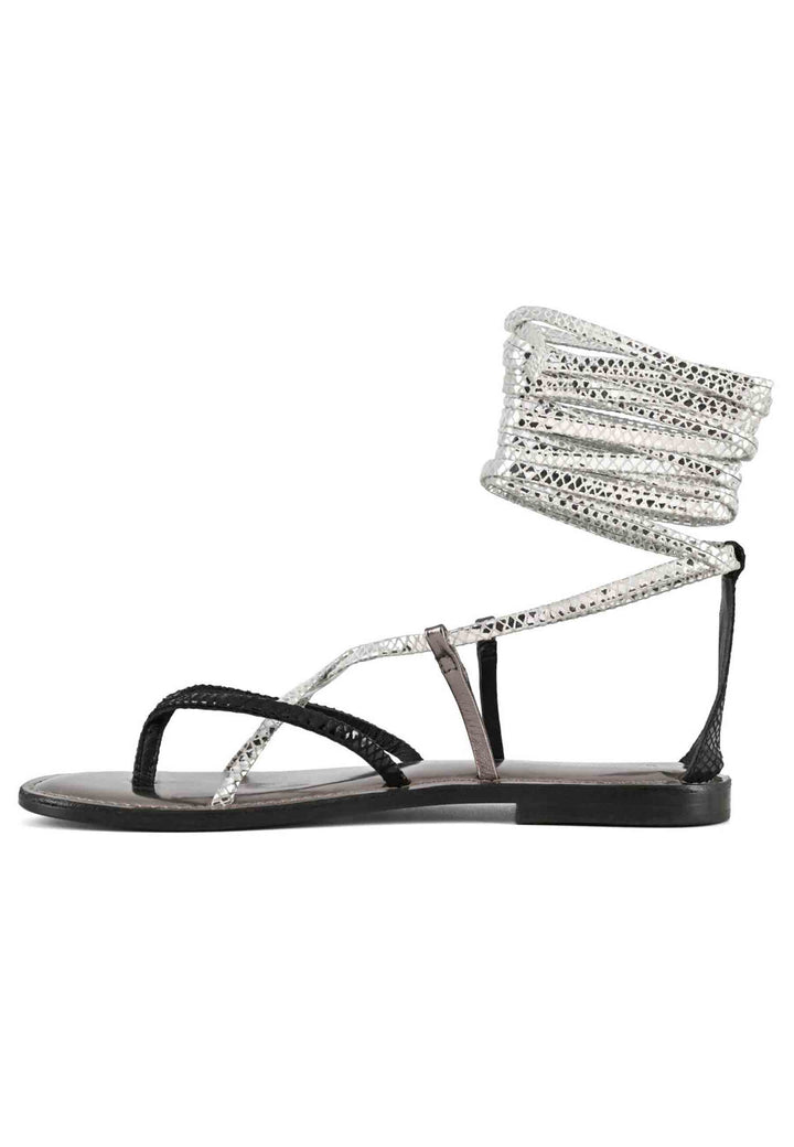 Spatarella Sandali flat donna infradito in pelle nera con lacci alla caviglia Sconto