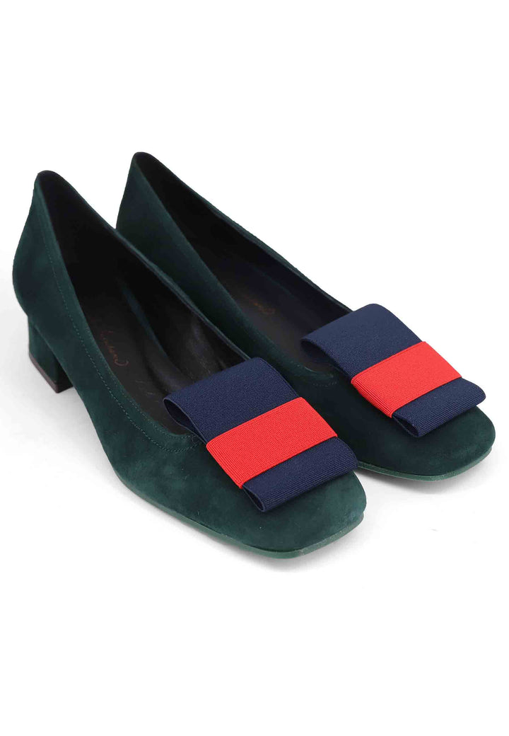 Spatarella Decollete donna in camoscio verde con tacco basso Outlet