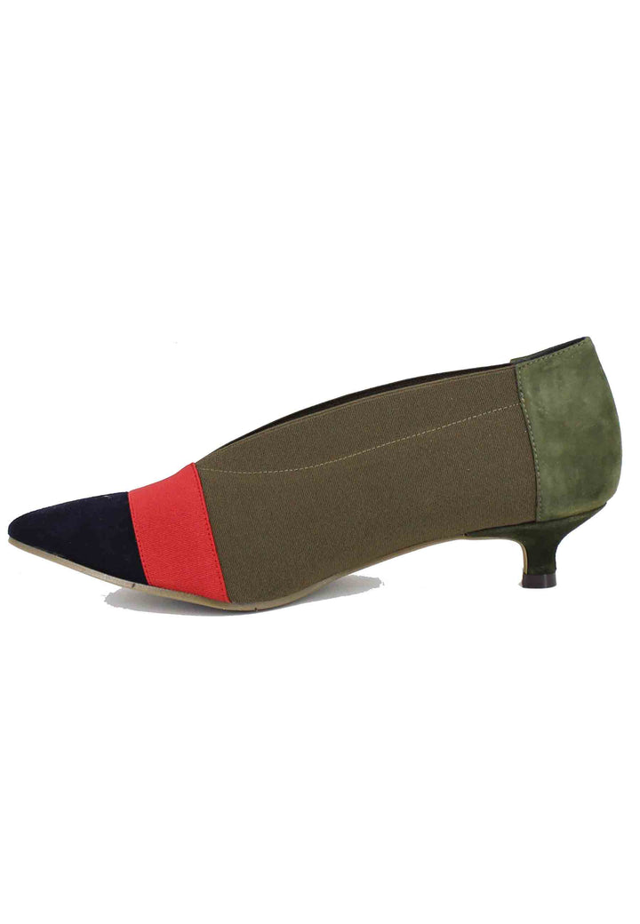 Spatarella Decollete donna in tessuto verde tacco basso Saldi