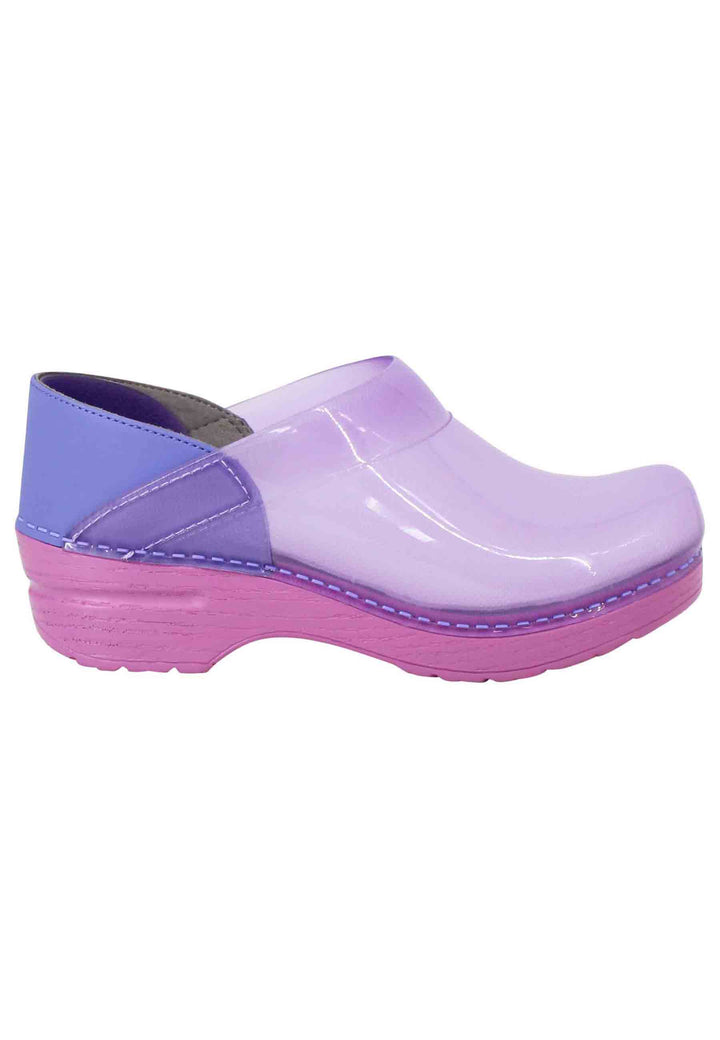 Spatarella Zoccoli donna in plexy viola con pelle lilla Nuova