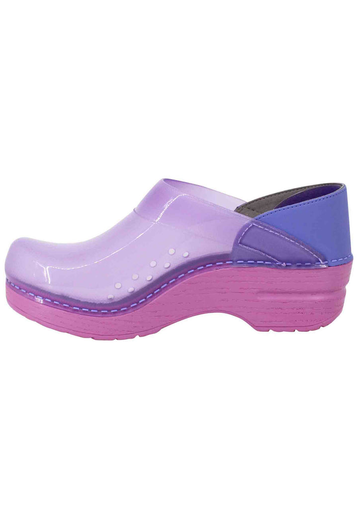 Spatarella Zoccoli donna in plexy viola con pelle lilla Nuova