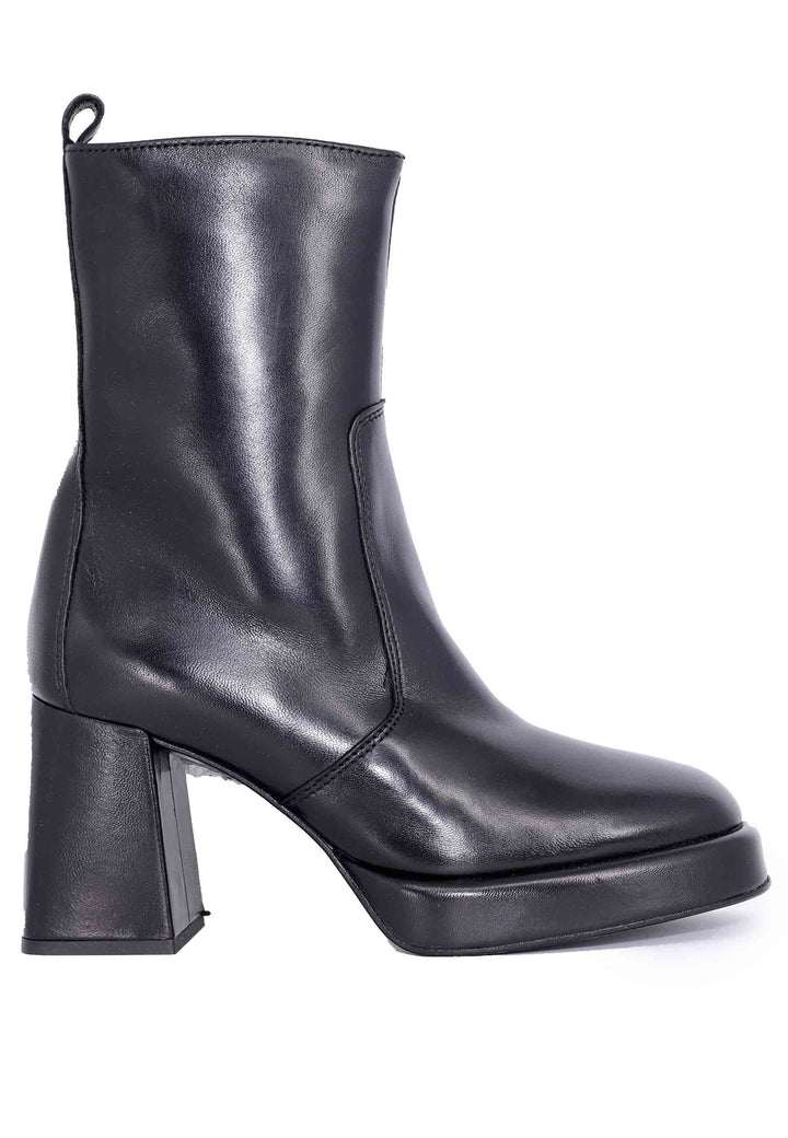 Spatarella Stivaletti donna in pelle nera con tacco alto e plateau Moda