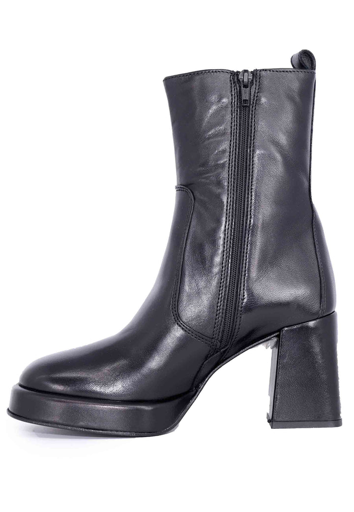 Spatarella Stivaletti donna in pelle nera con tacco alto e plateau Moda