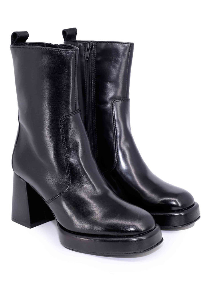 Spatarella Stivaletti donna in pelle nera con tacco alto e plateau Moda
