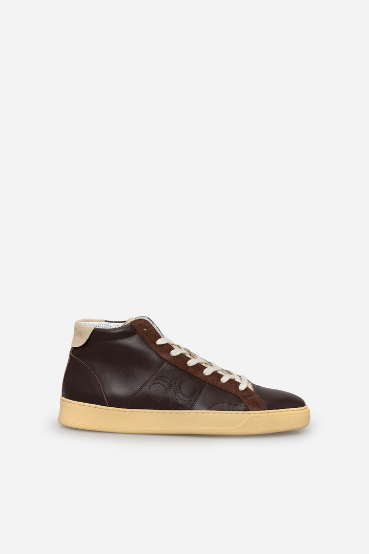 Spatarella Sneakers uomo Del Bello Mid in pelle marrone Affare Del Giorno