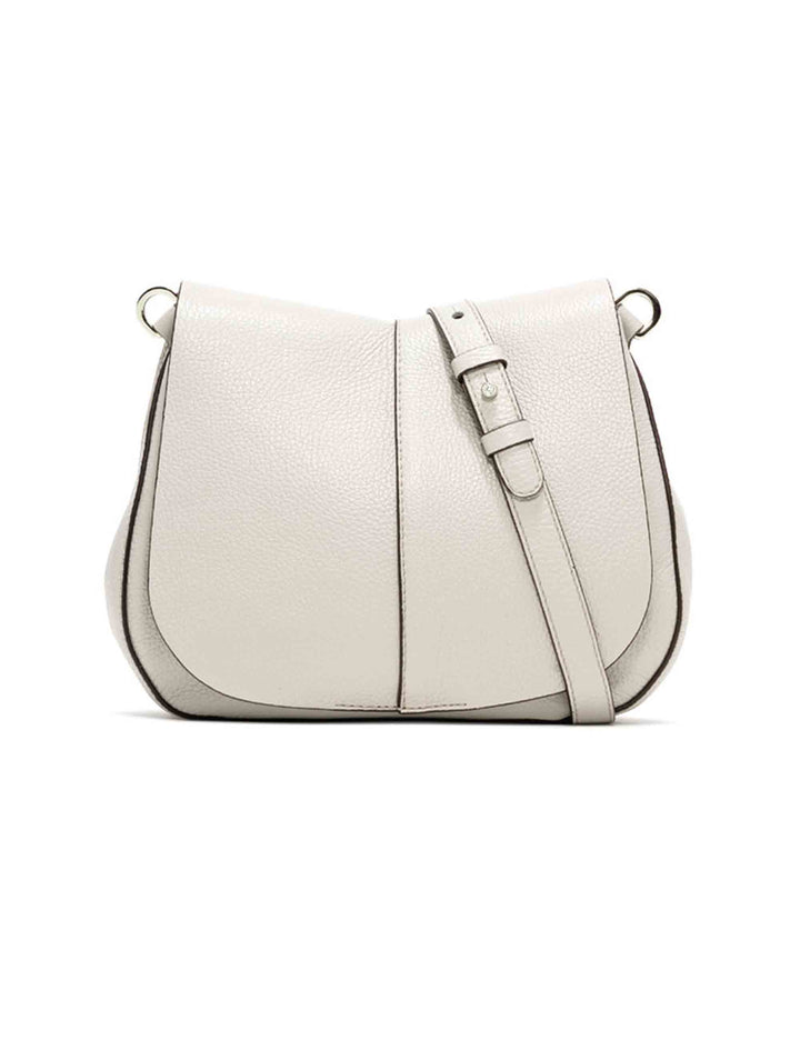 Spatarella Borse a spalla donna Helena Round in pelle panna con doppia tracolla Presa