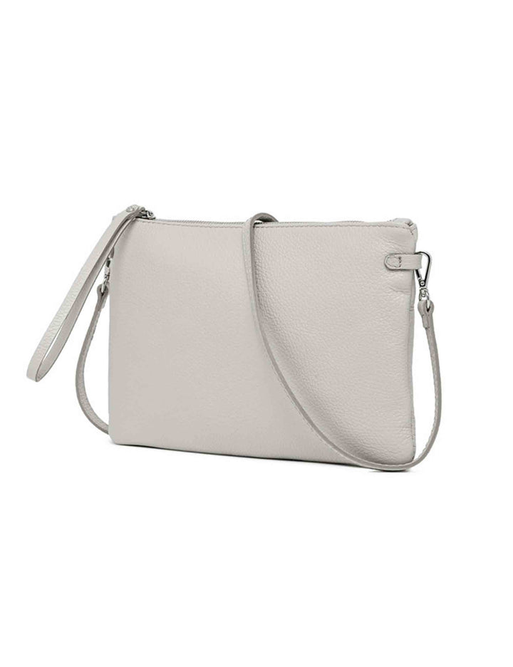 Spatarella Borse donna pochette Hermy in pelle grigia con manico a bracciale e tracolla in pelle Sconto