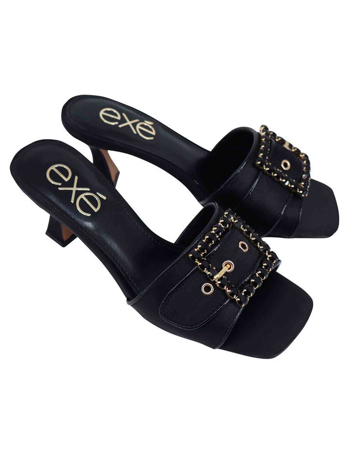 Spatarella Sandali donna in tessuto nero con morsetto e tacco in tinta Outlet