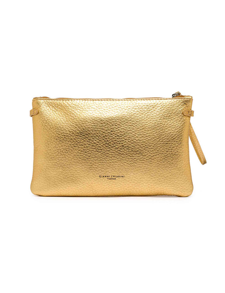 Spatarella Borse donna pochette Hermy in pelle oro e naturale con manico a bracciale e tracolla In Vendita