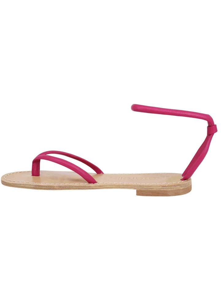 Spatarella Sandali flat donna infradito in pelle fuxia con cavigliera Vendita Calda