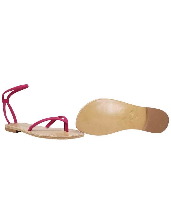 Spatarella Sandali flat donna infradito in pelle fuxia con cavigliera Vendita Calda